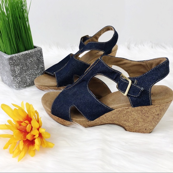 clarks denim wedge